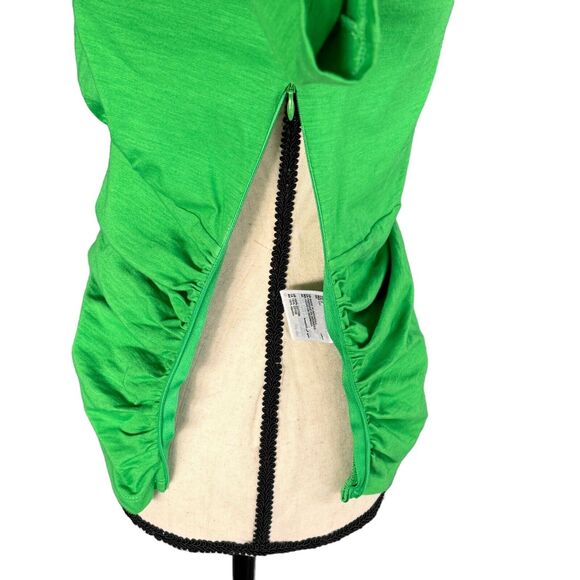 INC Small Top V-Neck Puff Sleeves Ruched Sides Stretch Pleated Side Zip Green - Picture 6 of 9